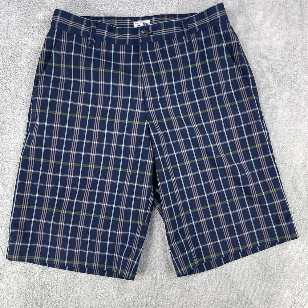Adidas‎ Golf Shorts Mens 30 Blue Plaid Flat Front Performance Spandex Blend